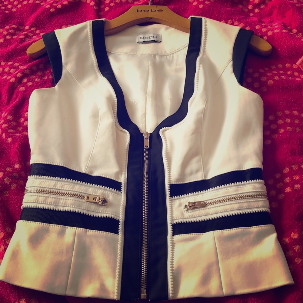 Bebe white/black vest top